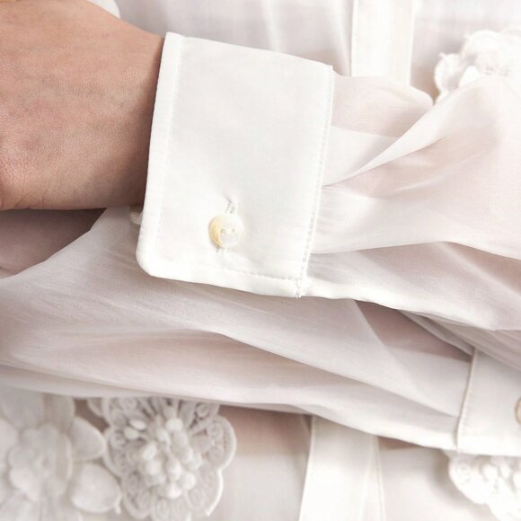 Women's Floral 3d Embellished Long Sleeve Blouse white - Picture 5 of 9